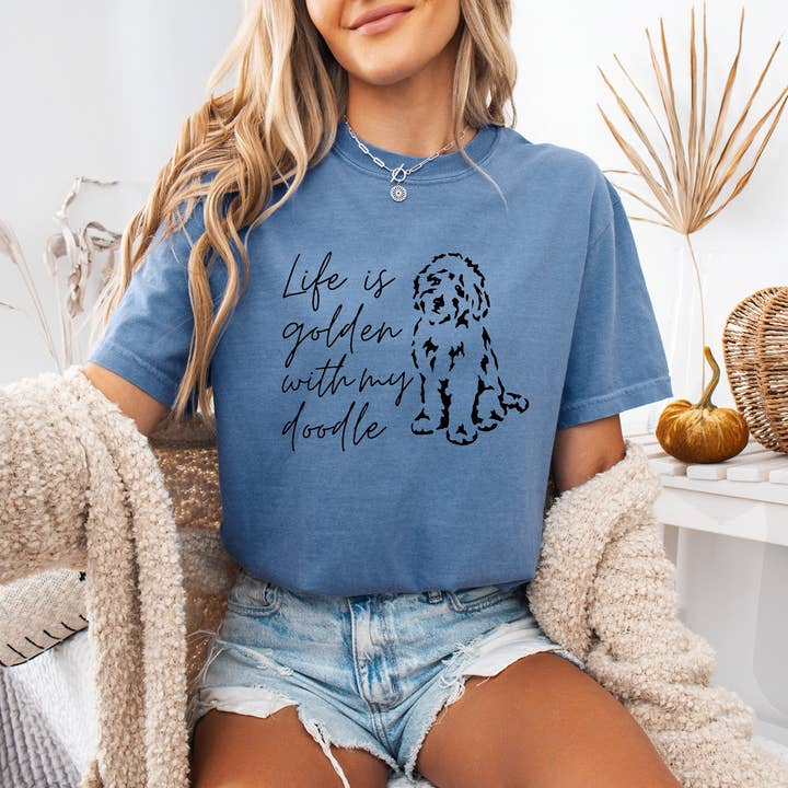 Verita Culture - Wholesale Screen Printed T-Shirt - Women's - Life Is Golden With My Doodle Dog mom Garment Dyed T Shirt14