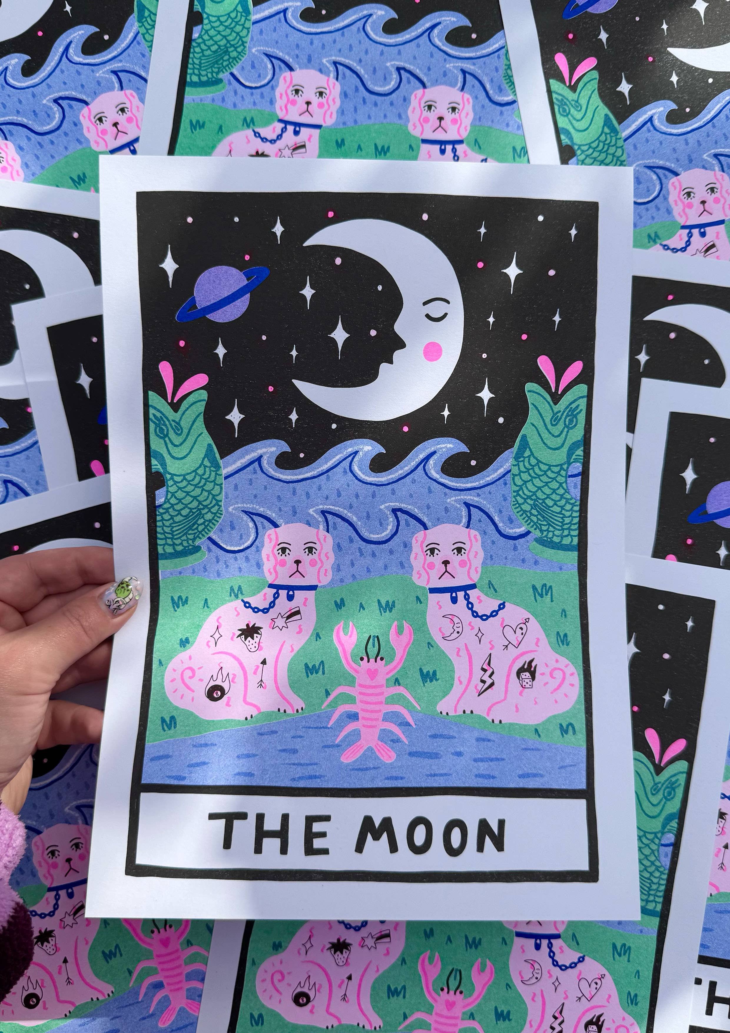 Amy Hastings - Wholesale Art print - The Moon Tarot A4 Risograph Print