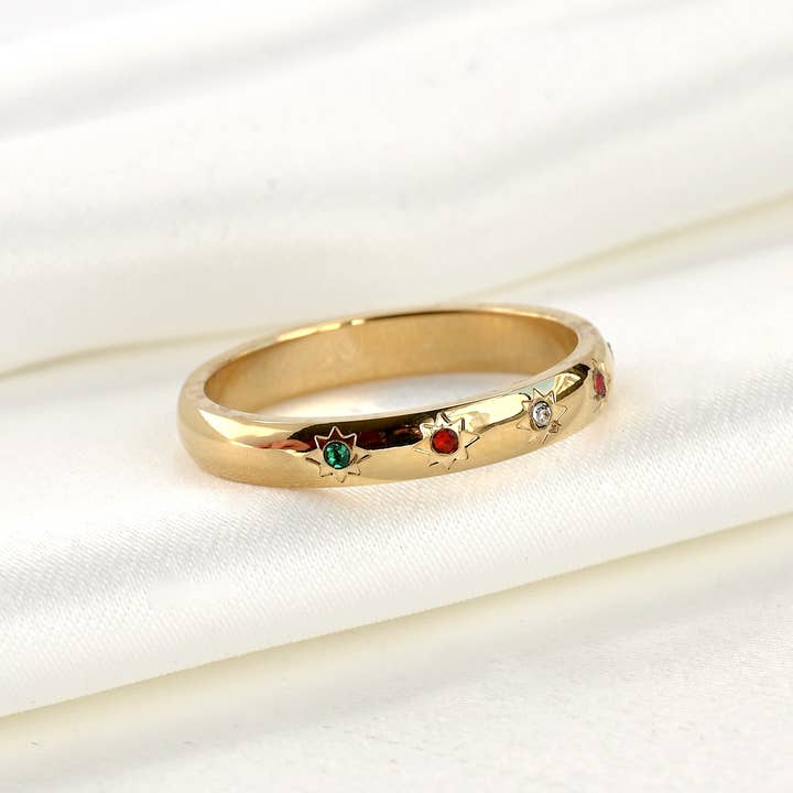 Blueyejewelry - Wholesale Band/stacked ring - Star Diamond Ring - Waterproof Colorful CZ Star Band 6