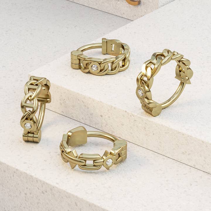 Cerceau à cliquet à maillons en or massif et diamants pour la vente par Umanative Design