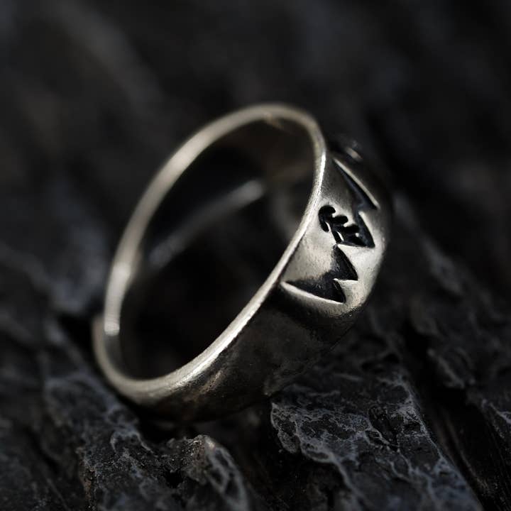 Black Feather Design – wholesale Band/stacked ring – Mountain Ring - Adjustable - Minimalist - 925 Silver6