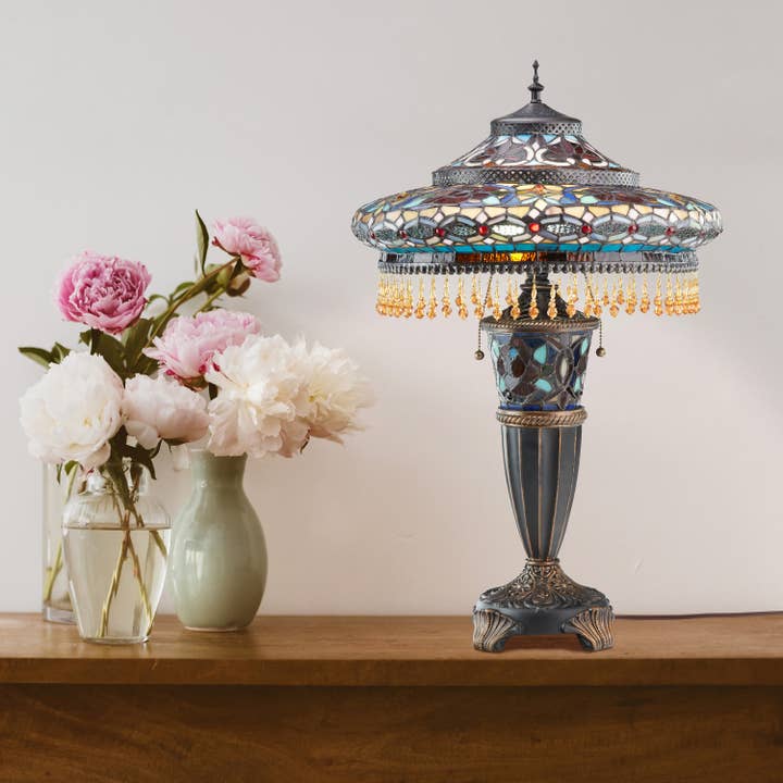River of Goods - Wholesale Accent/Desk Lamp - 27.5"H Parisian Antique Bell Shade Stained Glass Table Lamp5