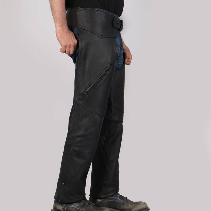 Hot Leathers CHM5001 Men's Classic Black USA MADE Leather Chaps for wholesale on Faire