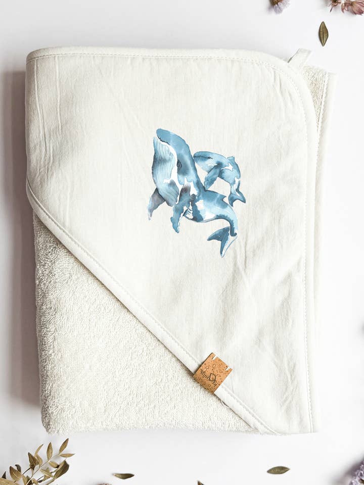 Serviette à capuche pour bébé Baleine - 100% coton Serviette pour enfants pour la vente par MiniDei