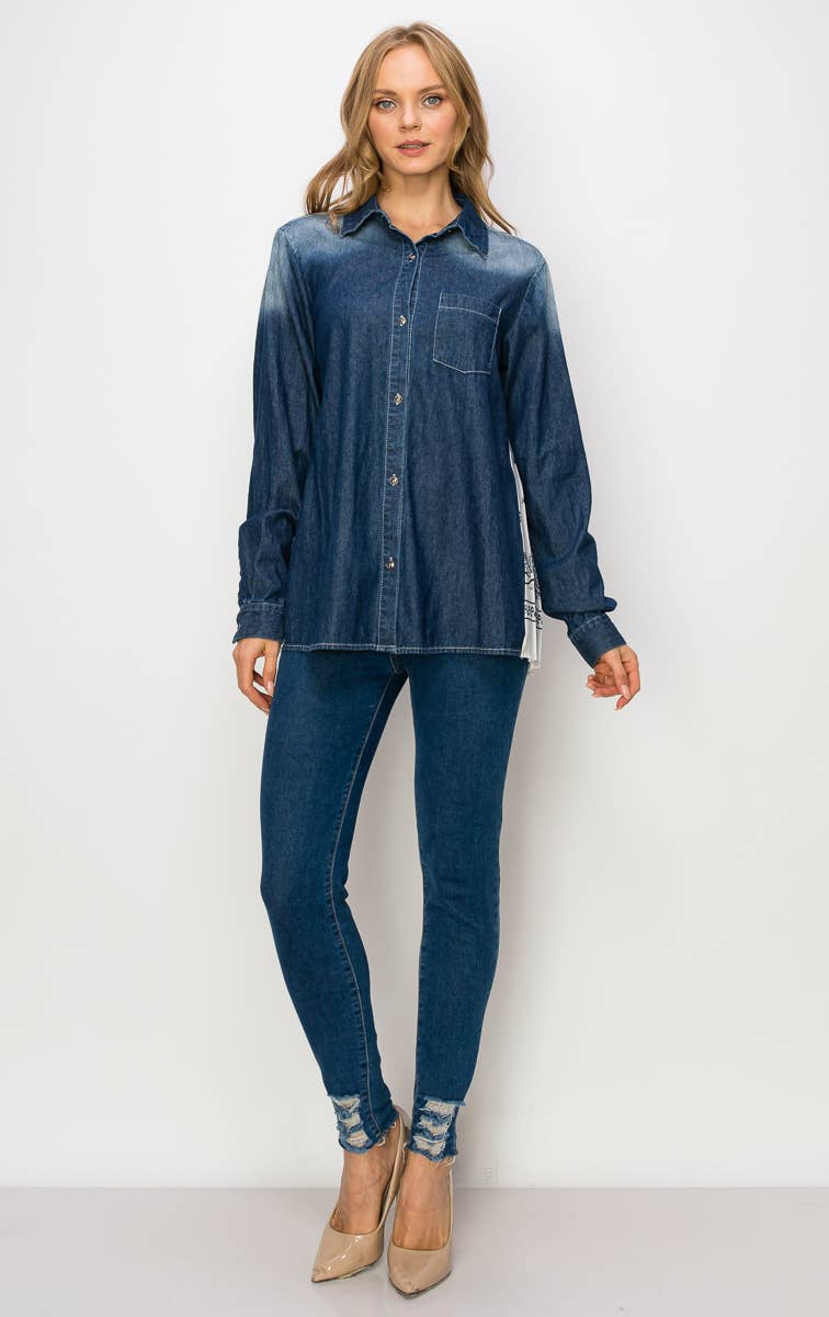 Dani Denim Shirt with Novelty Back Pleating for wholesale on Faire0