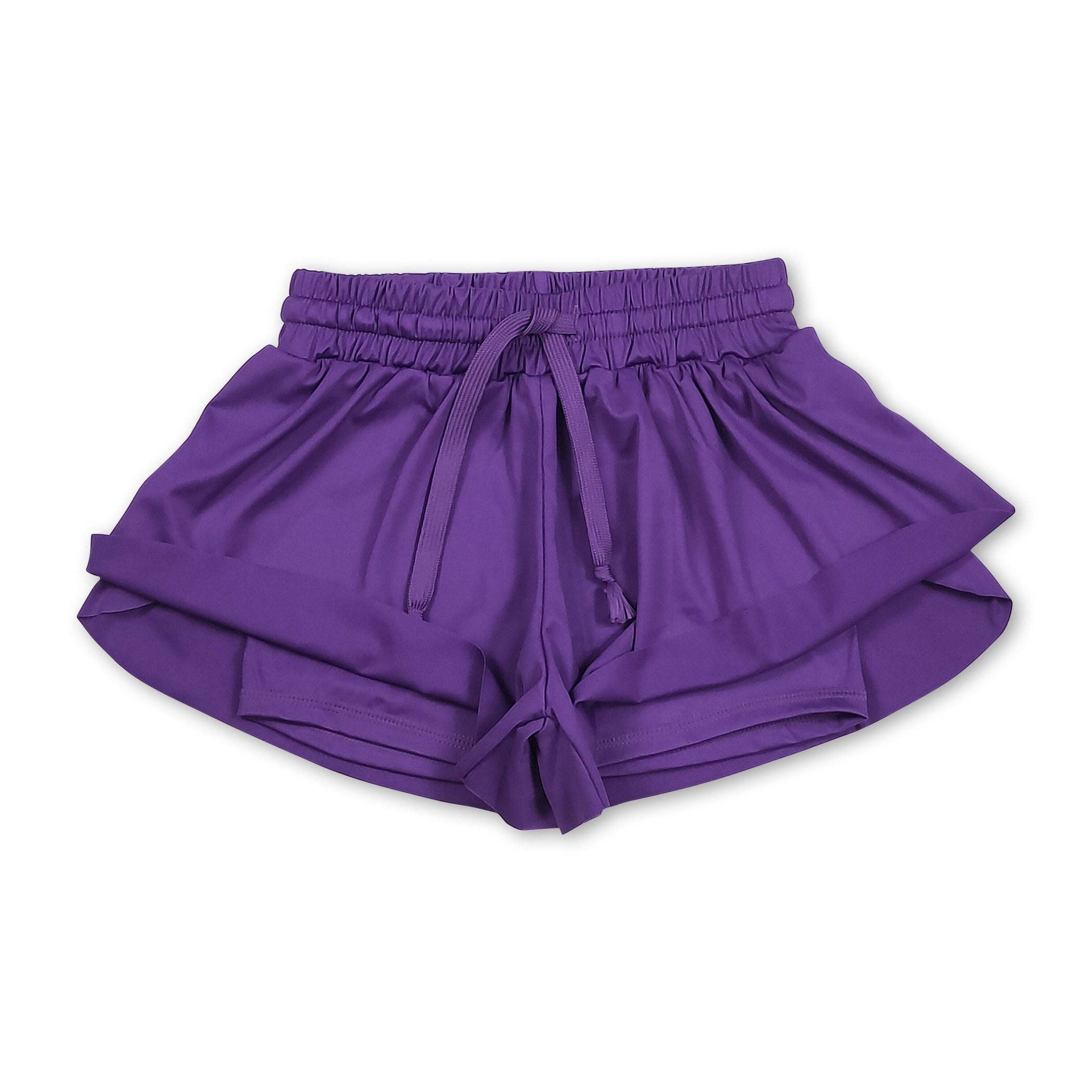 Yawoo Garments - Wholesale Athletic Shorts - Kids - Purple kids girls activewear summer yoga shorts1