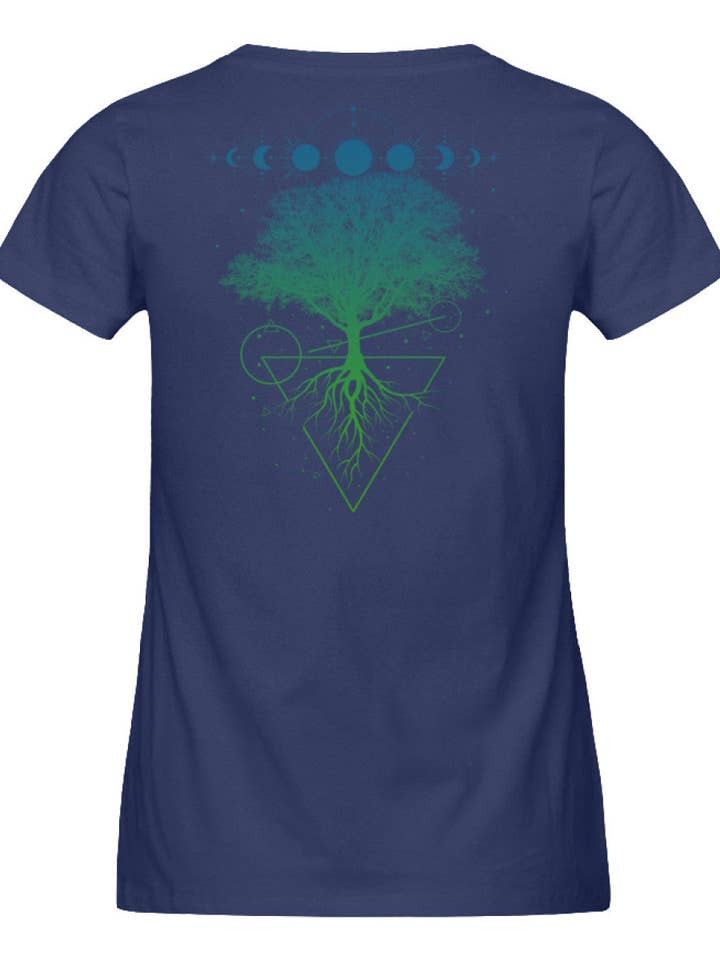 Imprimé phases de lune Baum avant et arrière - chemise bio haut de gamme pour femmes pour la vente par Uwaldu