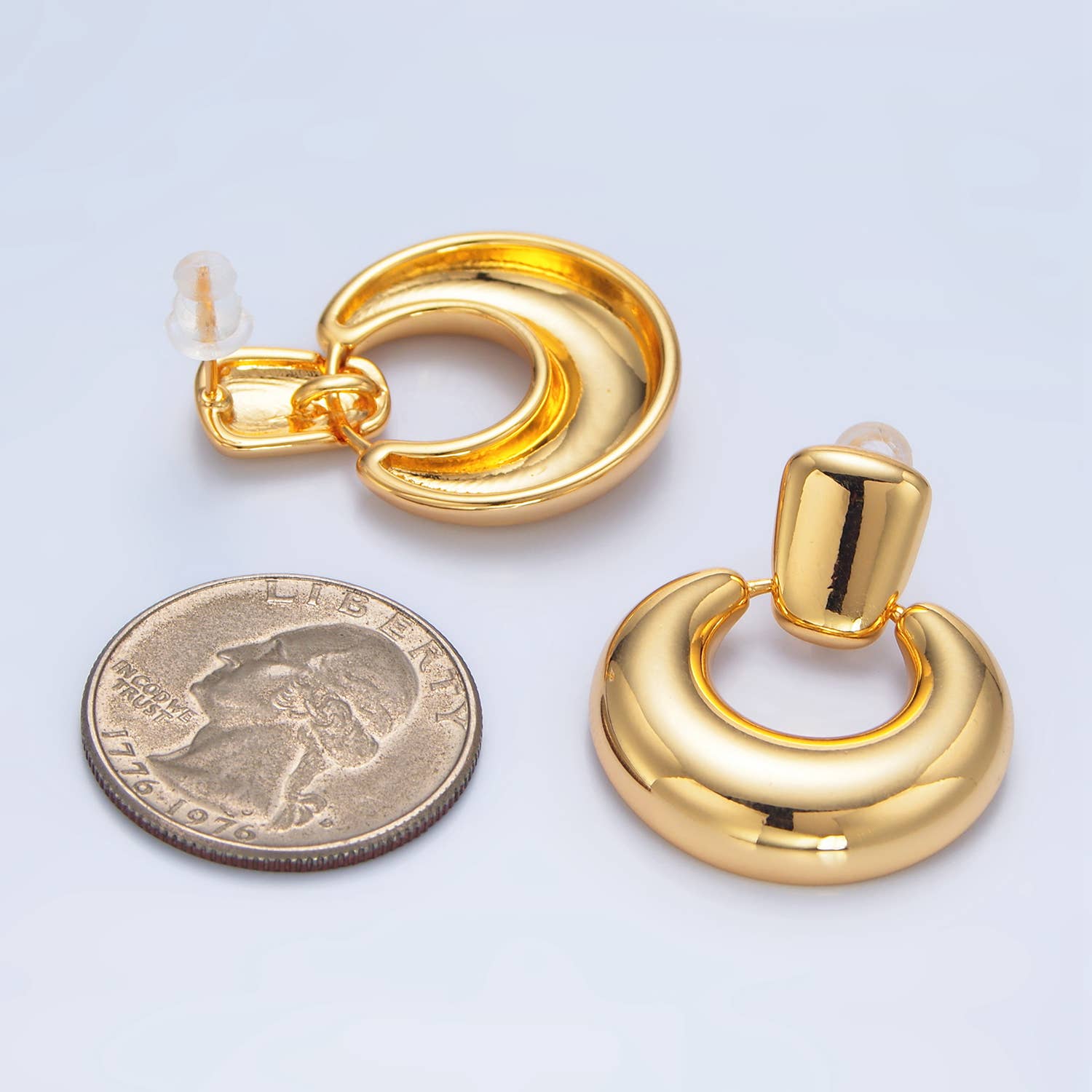 Aim Eternal - Wholesale Stud/Post Earrings - 24K Gold Filled Bubble Door Knocker Drop Studs | AD7712