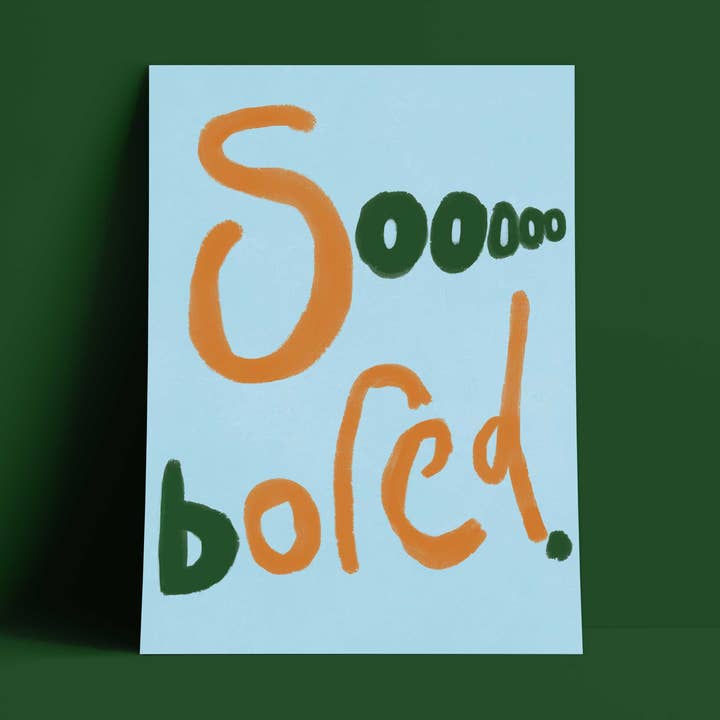Sooooo Bored Print - Blue, Brown, Dark Green Fine Art Print for wholesale by Orla and the Gang