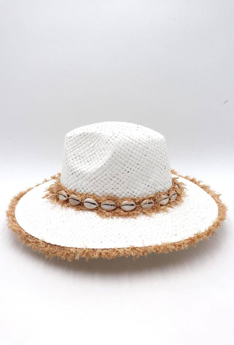 LIL' MOON - Venta al por mayor Sombrero de paja - Mujer - Sombrero con bordes deshilachados y conchas ajustable, talla única3