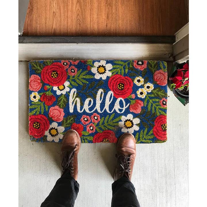 Abbott - Wholesale Door Mat - Floral Hello Doormat-Pnk/Navy-18x30"L1