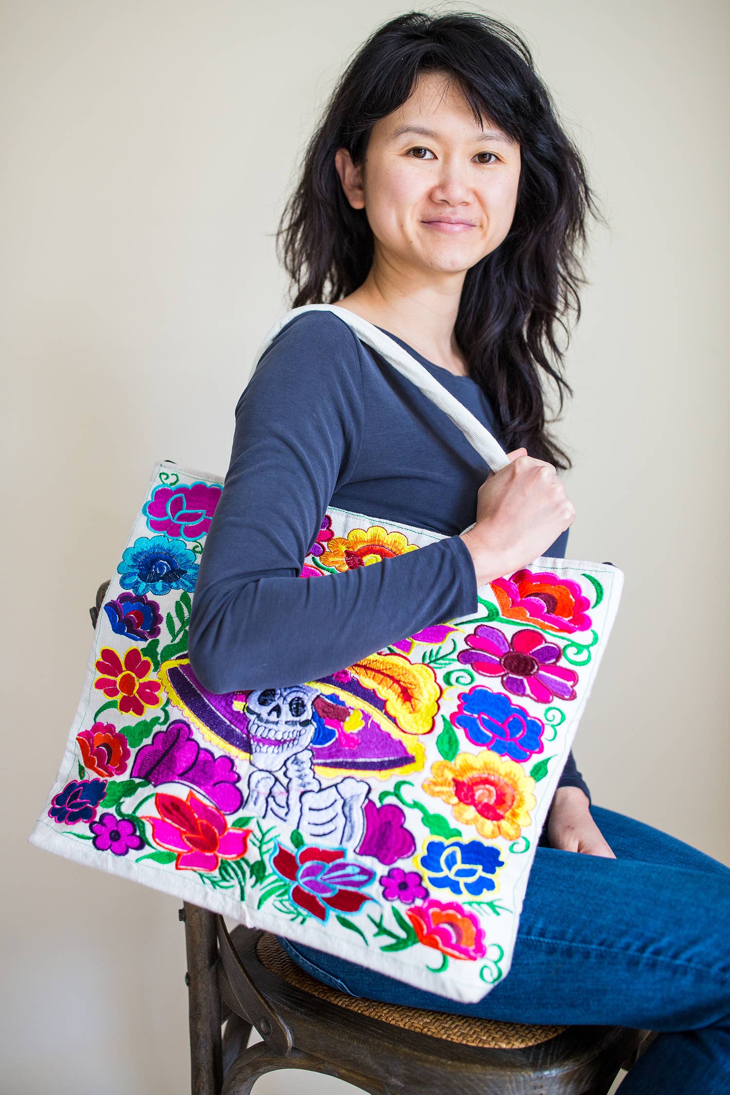 Lucia's Imports - Wholesale Tote Bag - Women's - Sugar Skull Skeleton Embroidered Tote Bag1