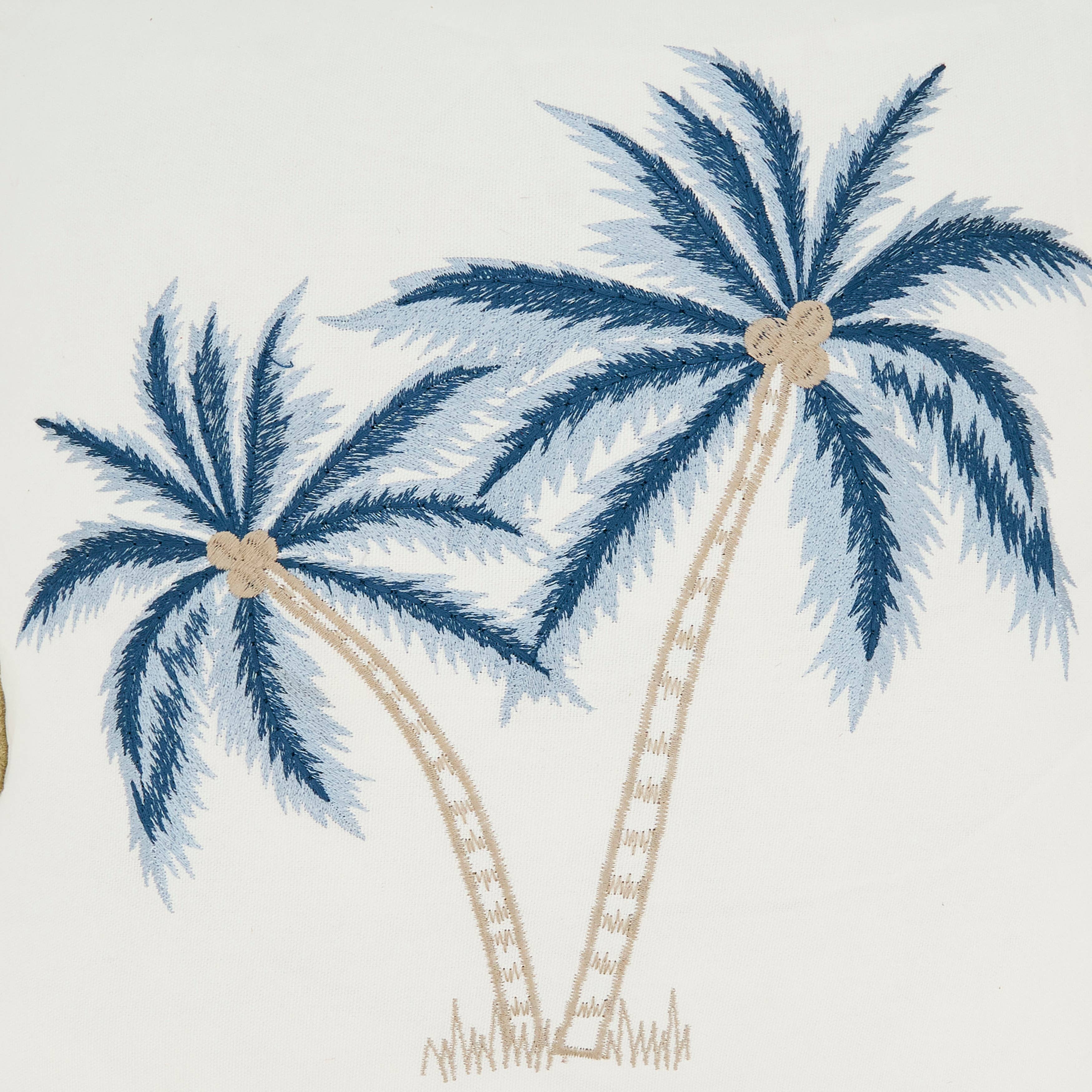 Blue Coastal Embroidered Palm Tree Pillow for wholesale on Faire2