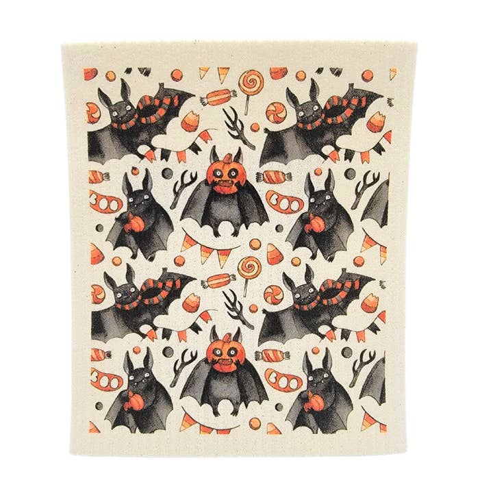 Boo Bat Fall Pattern Swedish Dishcloth - Halloween Decor for wholesale by Driftless Studios