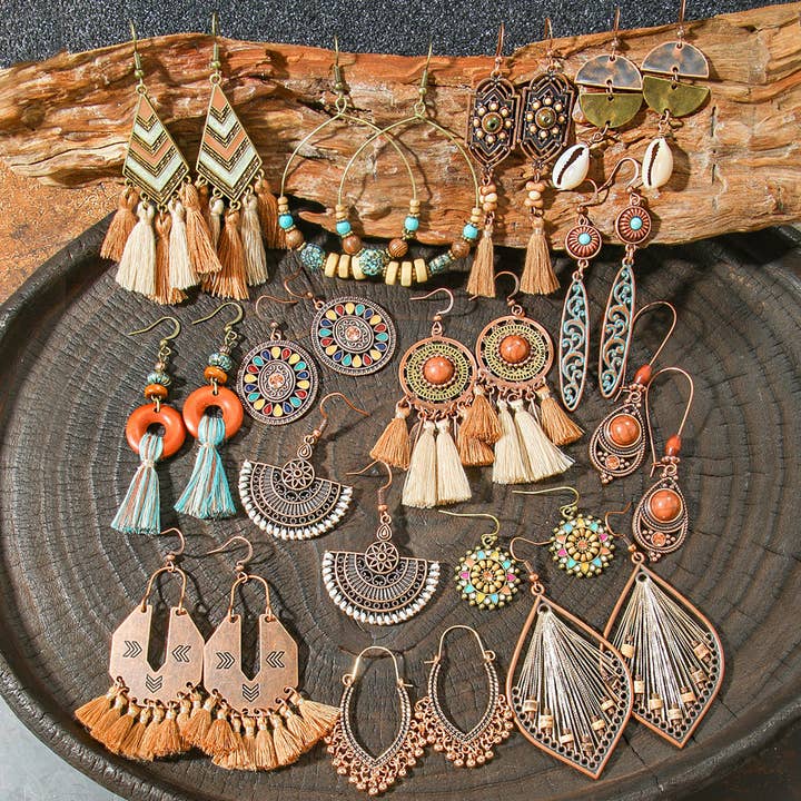 Retro Geometric Tassel Earrings Vintage Style for Women for wholesale by Halcyon Outfitters®