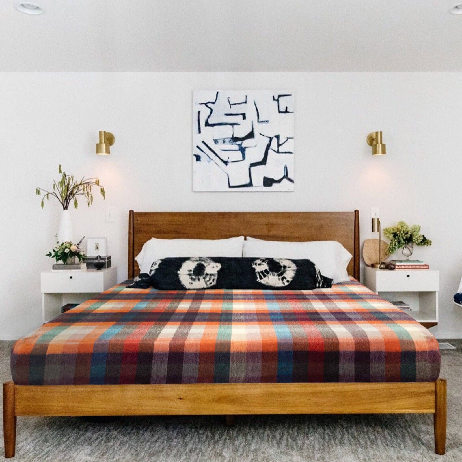 ECUALAMA - Wholesale Throw Blanket - Anzu - Baby Alpaca Wool Throw Blanket / Sofa Cover - Queen 96 x 66 in - Multicolor Checker Plaid In Orange Blue Brown9