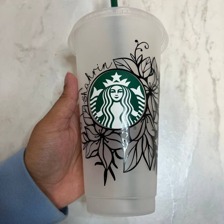 Hudaa & Co - Vente Gourde/bouteille isotherme - Tasse Starbucks personnalisée à thème floral | Tasse froide | Gobelet | Paille | Personnalisé | Réutilisable | Verres | Venti | Personnalisable | Tasse à fleurs |2