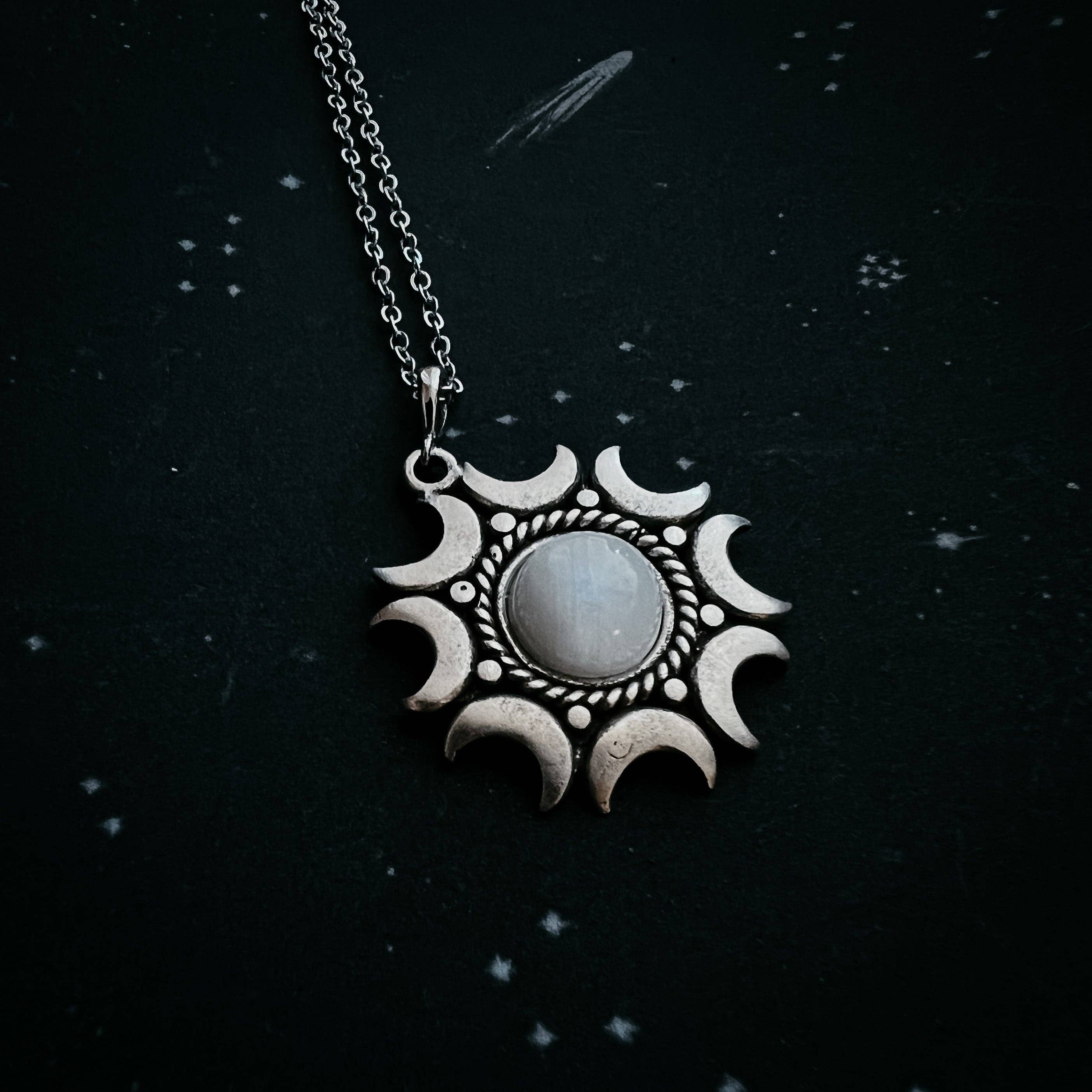 Yugen Handmade - Wholesale Pendant/Charm Necklace - Lunar Witch Necklace - Crescent Rainbow Moonstone Pendant7