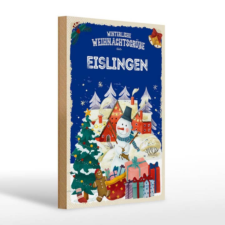 Wooden sign Christmas greetings EISLINGEN gift decorative sign 20x30 cm for wholesale by Femer