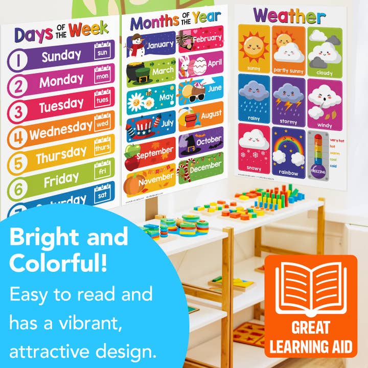 Fine Cardstock - Vendita all'ingrosso Poster - Bambini e neonati - Pacchetto Learning Chart, 16 poster didattici per bambini, di grandi dimensioni