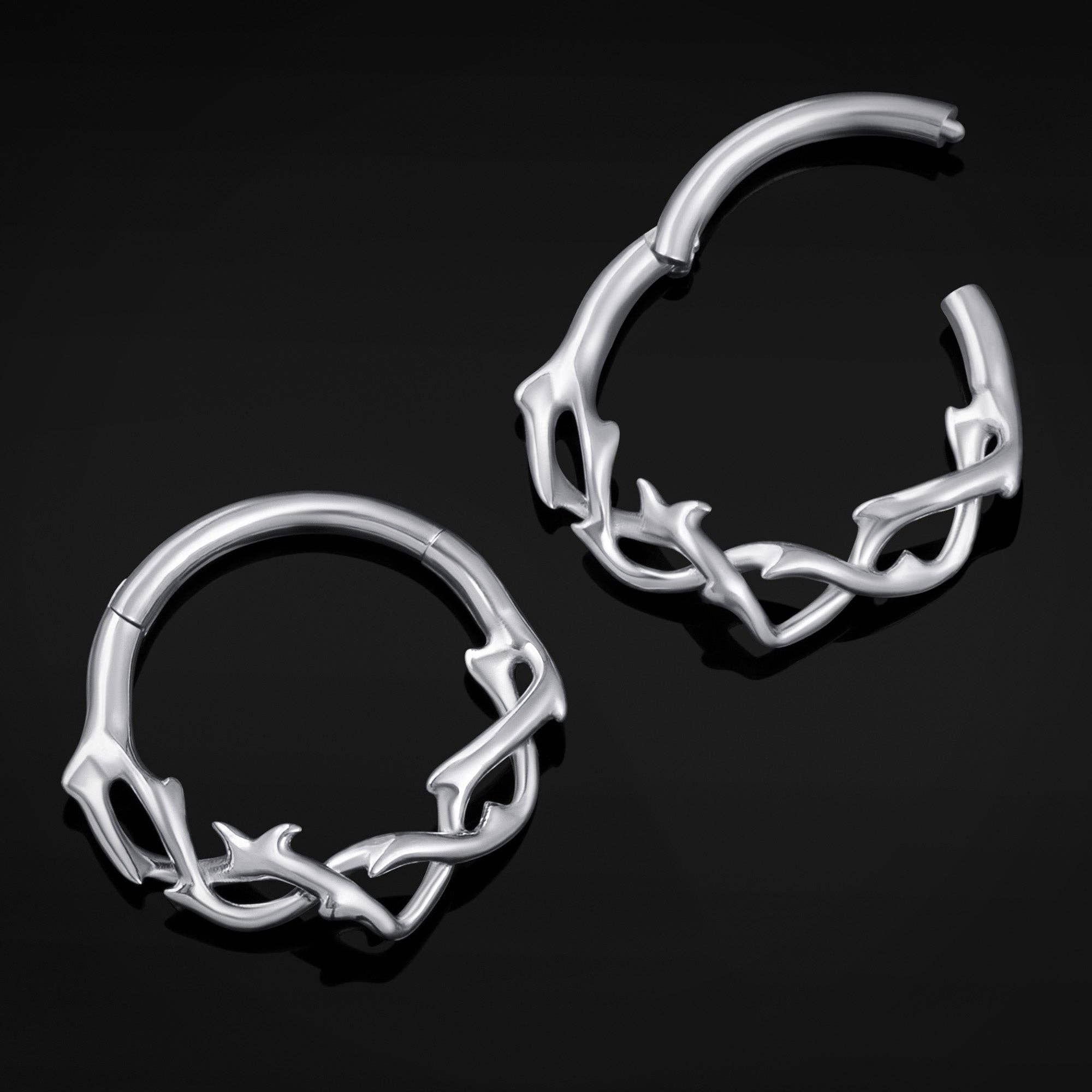Custom Plugs - Wholesale Neusring - Zilveren Gedraaide Doornen ASTM F136 Titanium Segment Clicker Neus Septum Ring1