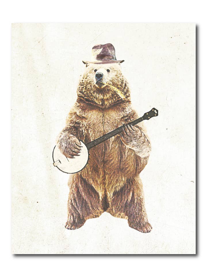 Banjo Bear Vintage 8x10 Color Print for wholesale by Surly Squirrel