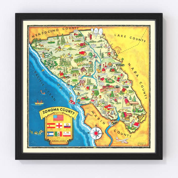Vintage Map of Sonoma County, California 1945 for wholesale by Ted's Vintage Art