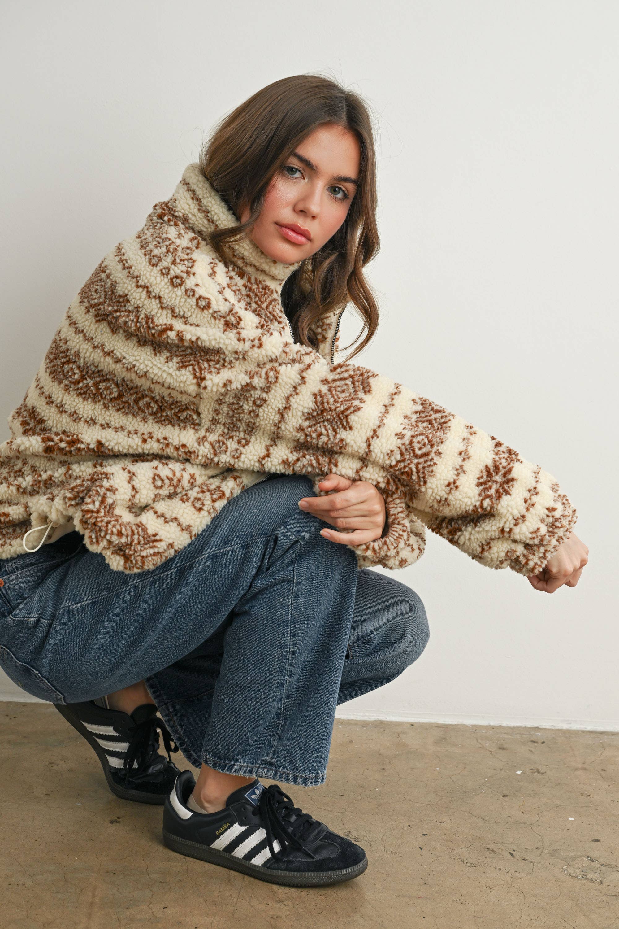 BUTTERMELON - Wholesale Jacket - Women's - Fuzzy Fleece Zip-Front Patterned Jacket - BMJ780719