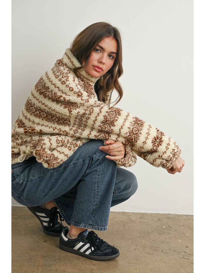 BUTTERMELON - Wholesale Jacket - Women's - Fuzzy Fleece Zip-Front Patterned Jacket - BMJ780719