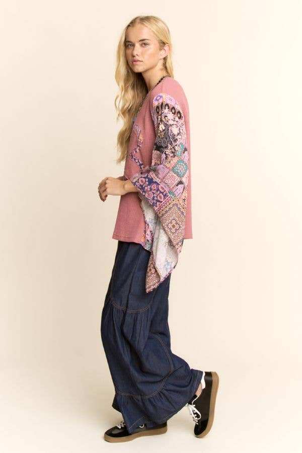 Davi & Dani - Wholesale Knit Top - Women's - PLUS BOHO PATCHWORK KNIT TOP WITH FLOWER4