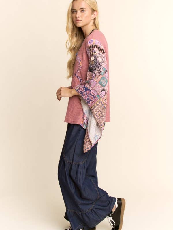 Davi & Dani - Wholesale Knit Top - Women's - PLUS BOHO PATCHWORK KNIT TOP WITH FLOWER4