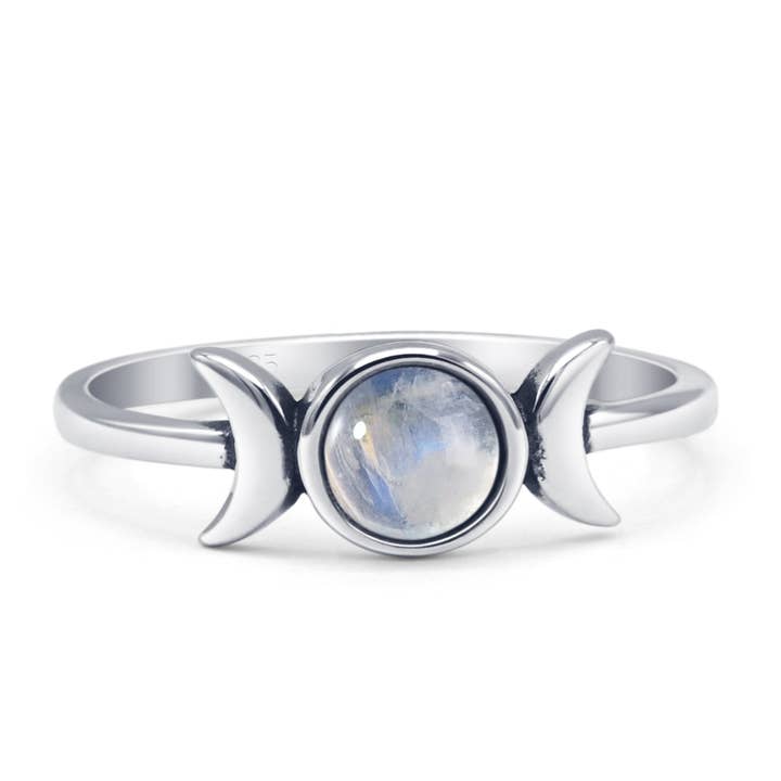 Oxidized Round Moonstone Moon Ring for wholesale by Blue Apple Imports