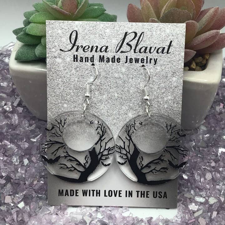 Spooky Trees With Bats Earrings for wholesale by Irena Blavat Designs