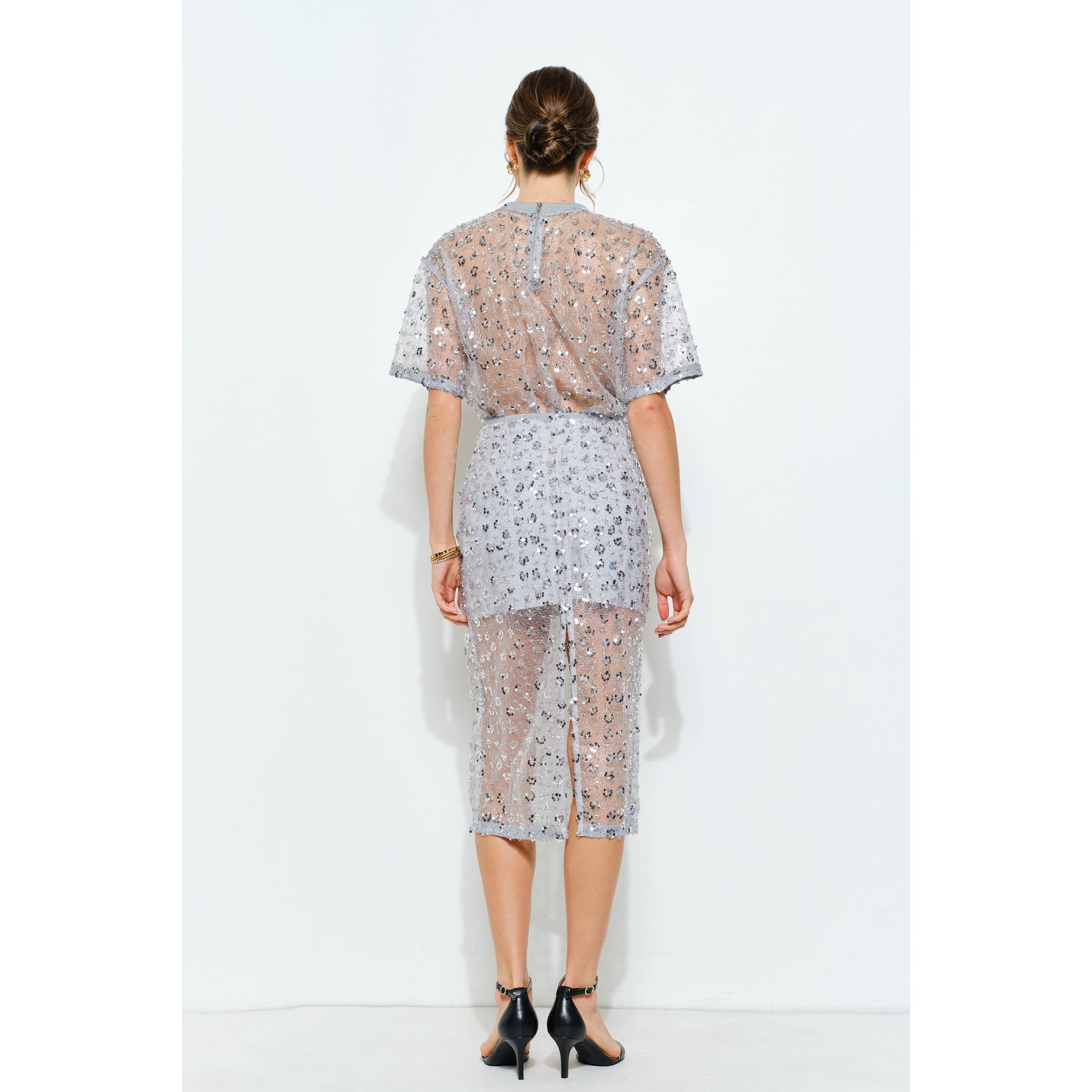 INA - Wholesale Blouse - Women's - Short Sleeve See-through Floral Sequin Top13