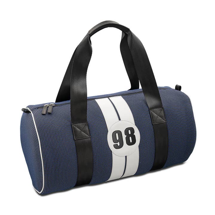 Unisex-Sporttasche Steevy BB98 aus blauem Canvas und ökologischem Leder für den Großhandel von E2R PARIS