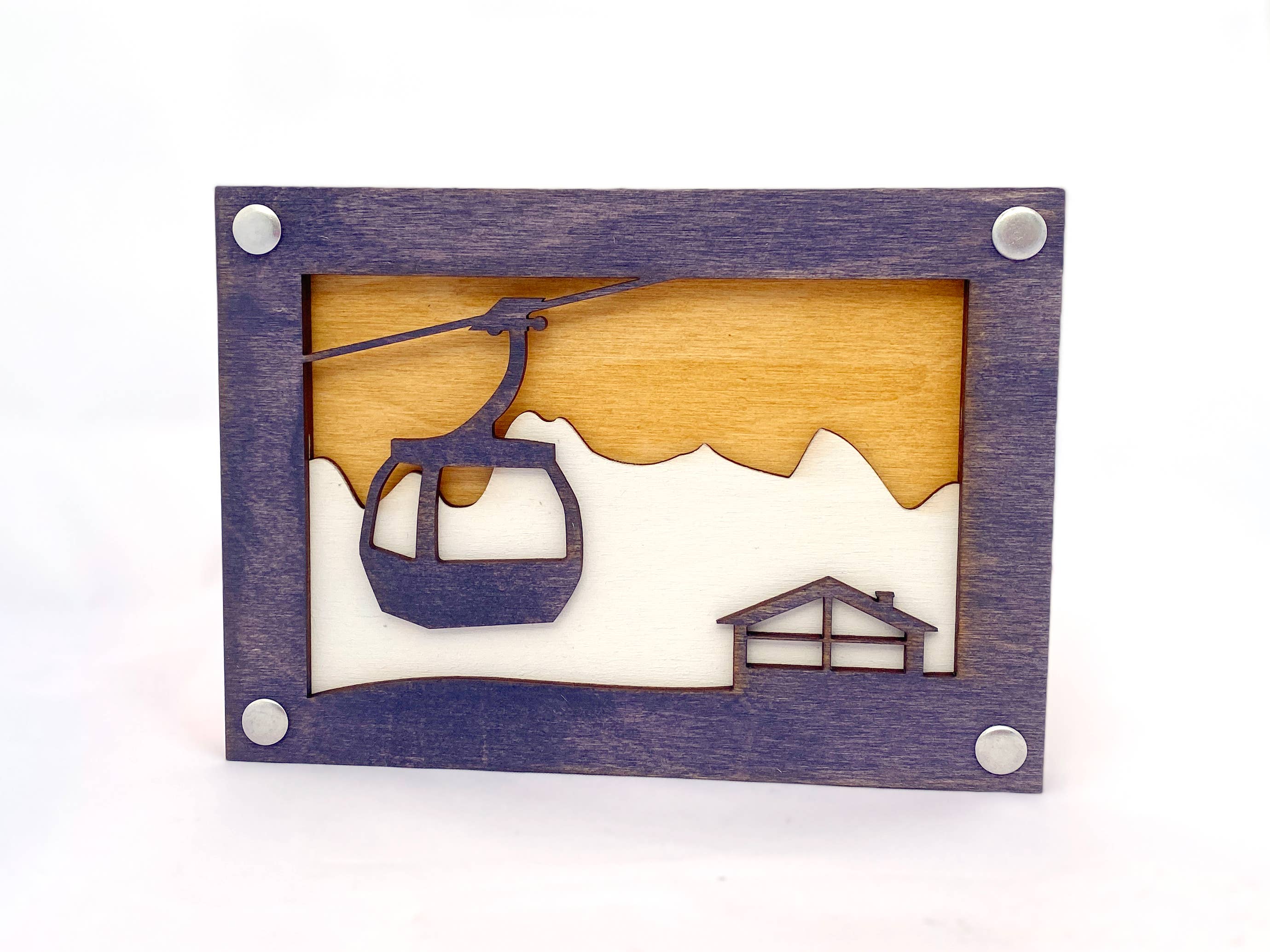 Simple and Sylvan – Arte de parede dimensional/3D por atacado – Arte de Parede de Gondola, Arte de Parede Vida de Esqui, Chalé de Esqui 5” x 7” madeira1