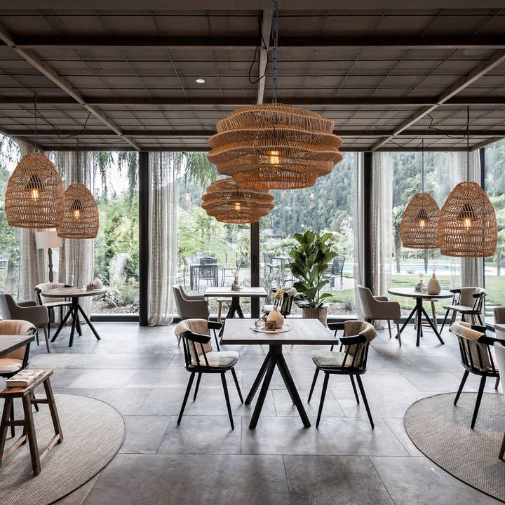 ELE Light & Decor - Vente Lustre/Suspension - Suspension en rotin côtier d'extérieur à 1 lumière avec abat-jour marron8