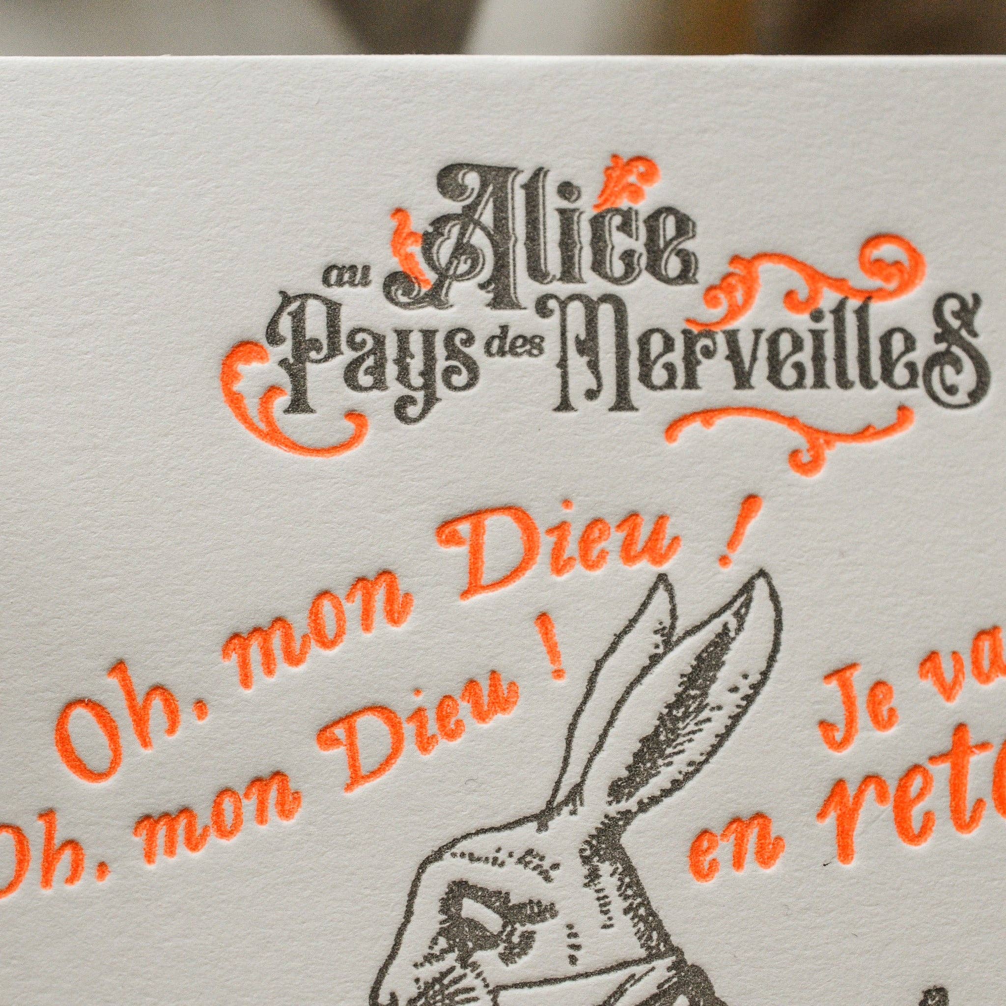L'Atelier Letterpress – wholesale Everyday greeting card – Letterpress Card Rabbit with a Watch - Alice in Wonderland1