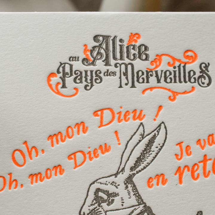 L'Atelier Letterpress - Wholesale Everyday greeting card - Letterpress Card Rabbit with a Watch - Alice in Wonderland1