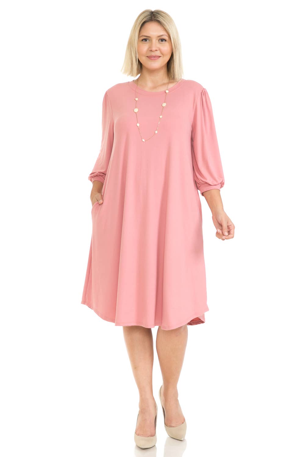Allium - Wholesale Dress - Women's - Plus Size Balloon Sleeve Midi Dress11