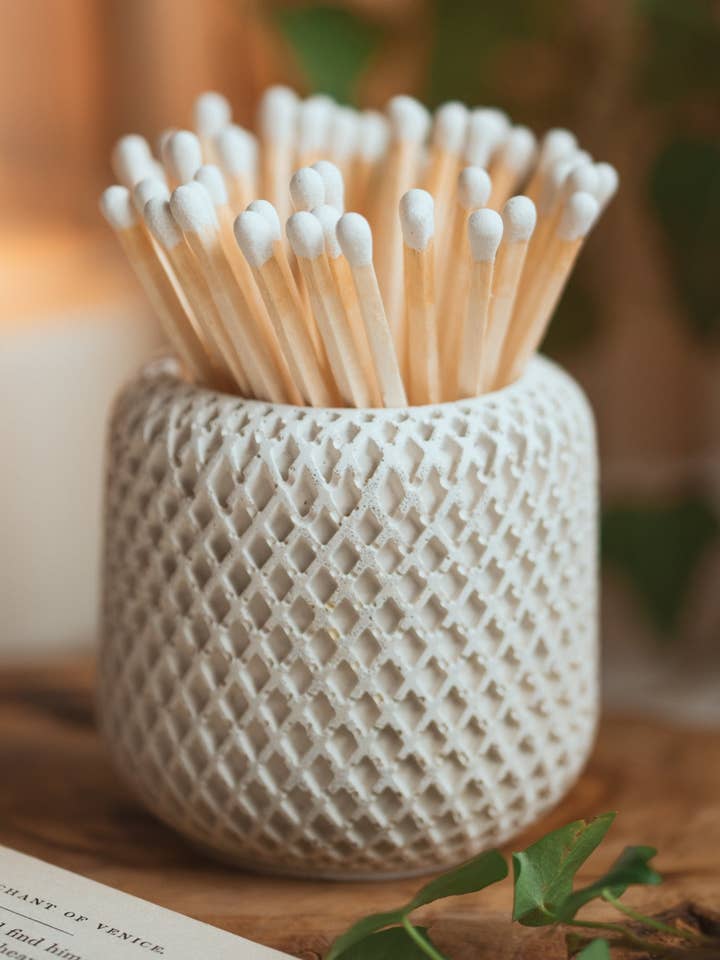 Handmade Jesmonite Match Holder | Portland Stone Effect with Safety Matches for wholesale by Little Moments Melts