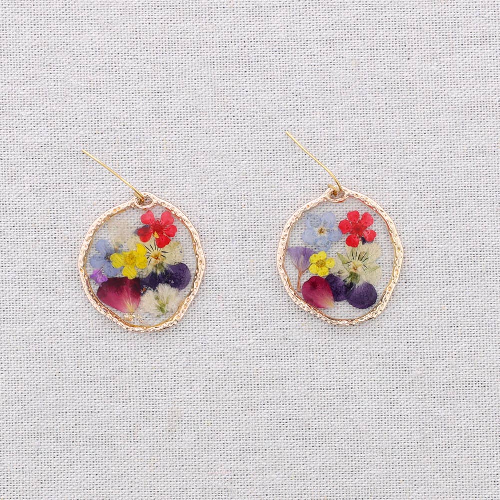Sonata – wholesale Snap jewellery – Hanging Steel Earrings with Dried Flowers1
