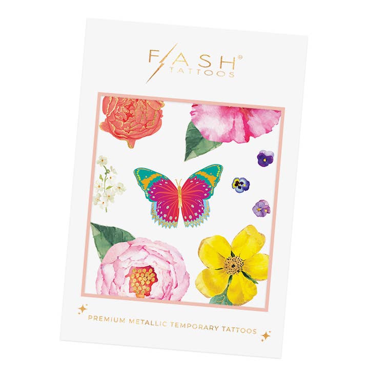 Flash Tattoos - Venta al por mayor Tatuajes temporales - Paquete de tatuajes temporales Emma | Tatuajes flash de flores metálicas3