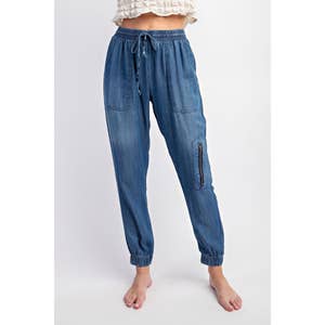 Poetic Justice Curvy Women's Blue Stretch Denim Ribbed Waistband Jogger  Pants Size Small at  Women's Jeans store