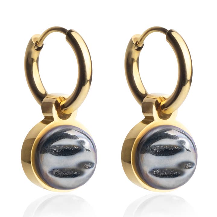 Mix & Match hoop earrings with pendant • gold/hematite grey • 12mm for wholesale by ALEXASCHA