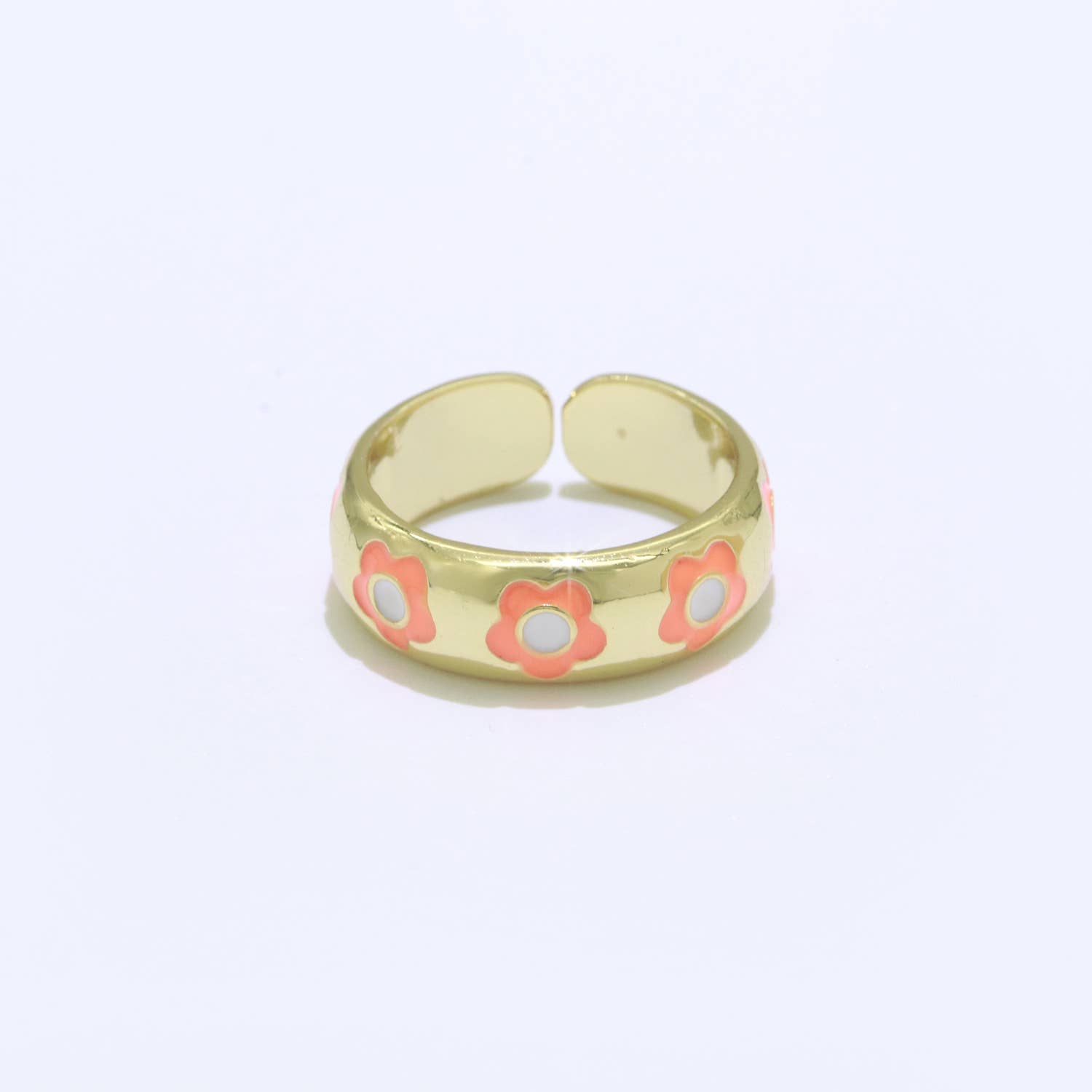 Aim Eternal - Wholesale Band/Stacked Ring - Gold Daisy Enamel Open Adjustable Ring Stackable Midi Ring10
