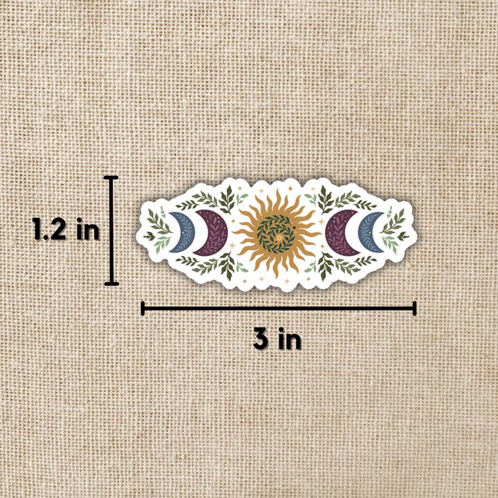 Kingdom of Threads - Wholesale Sticker - Floral Sun and Moon Phase Sticker