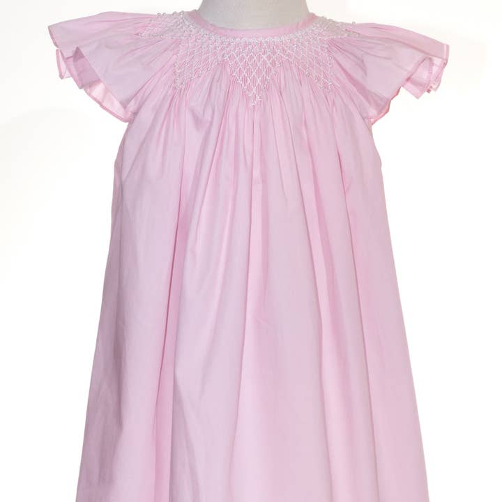 Pink Geometric Smocked With Pearls Embroidered Angel Wing Sleeve for wholesale by Hello Bebes!