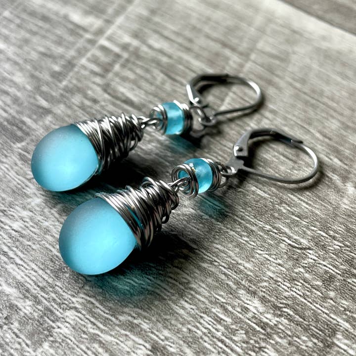 Wire Wrapped Earring Stainless Steel for wholesale by Spirit Glassworks