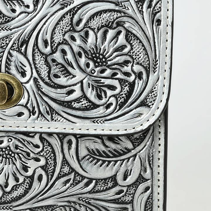 LS Western - Wholesale Crossbody bag – Women's - ADBG1630 Tooled Floral Leather Crossbody Bag with Antique Brass Turn Lock & Chain Strap7